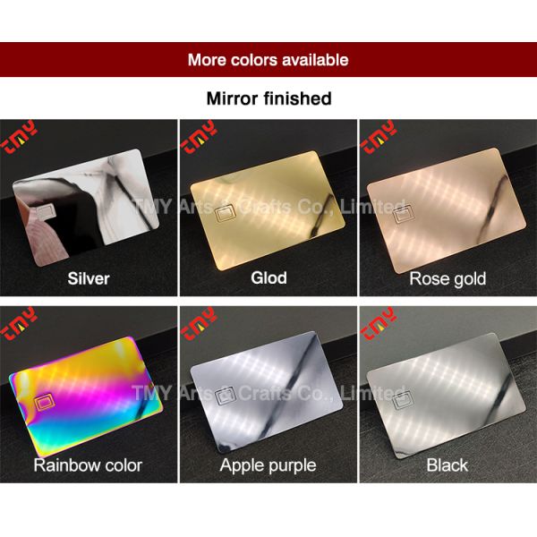 TMY New Wholesale Chameleon Chrome Laser Engraved Stainless Steel Blank Metal Credit Card Rainbow with EMV Chip Slot