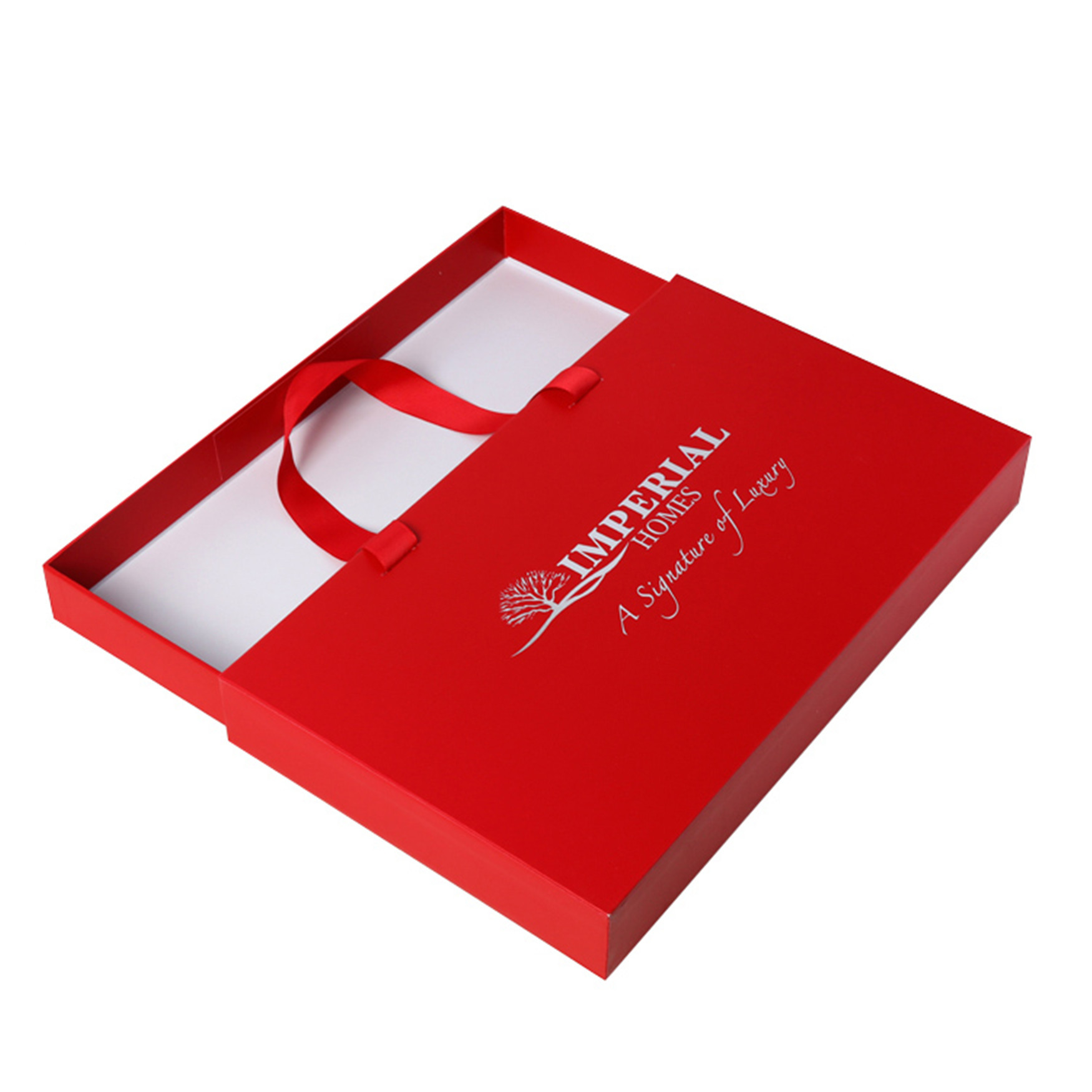 Silver Foil Logo Sliding Drawer Box / Rectangular Packaging Box With Handle