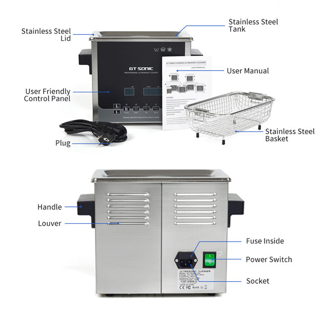 SUS304 Double Power Ultrasonic Parts Washer Heated Sonic Cleaner 3L 40kHz 100W