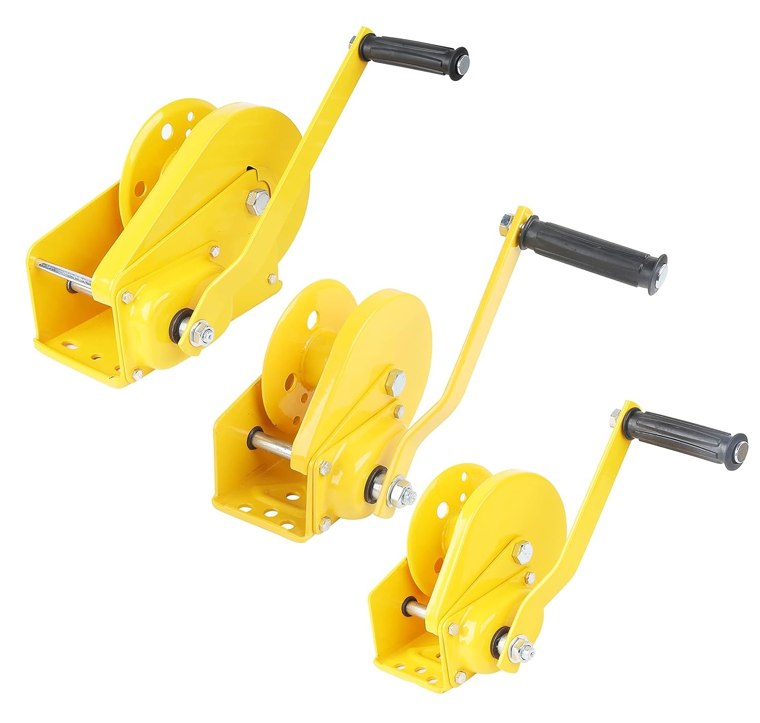 Hand Winch 2000 lbs Capacity Steel Construction Yellow Finish Ideal for Marine Automotive and Industri