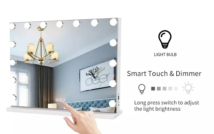 Aluminum Large Hollywood Vanity Mirror Rectangle Makeup Mirror With Lights
