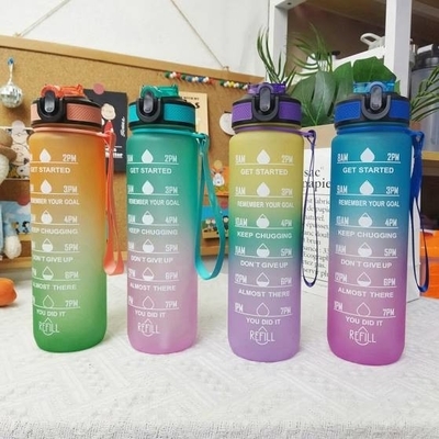 Leak Proof BPA Free Motivational Sports Water Bottle With Time Marker 32 Oz Sports Bottle With Straw & Carrying Strap Perfect Size Easy To Carry