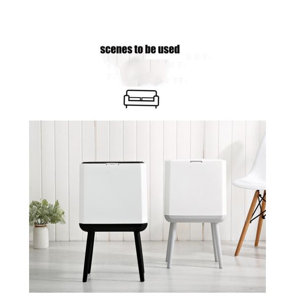 Trash Can with Lid Plastic Garbage Can with Push Button Narrow Modern Waste Basket for Kitchen Slim Dogproof Bedroom Garbage Bin