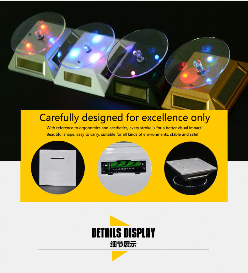360 Degree Rotating Led Light Solar Display Stand For Displaying Mobile Phones Jewelry Watch