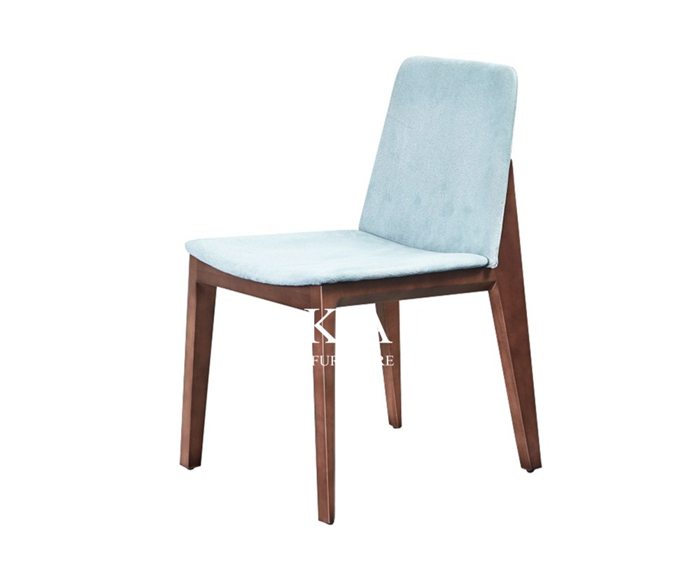 Fabric Solid Wood Blue Wooden Dining Chair With Armrest