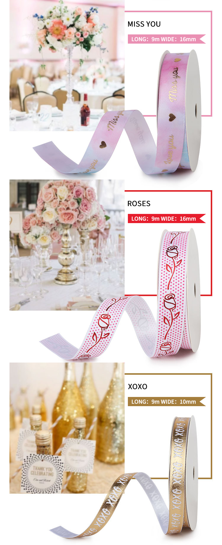 Ribbon for Bouquets Silver stamping logo Band For Wedding Party Romantic Satin Printed Ribbon