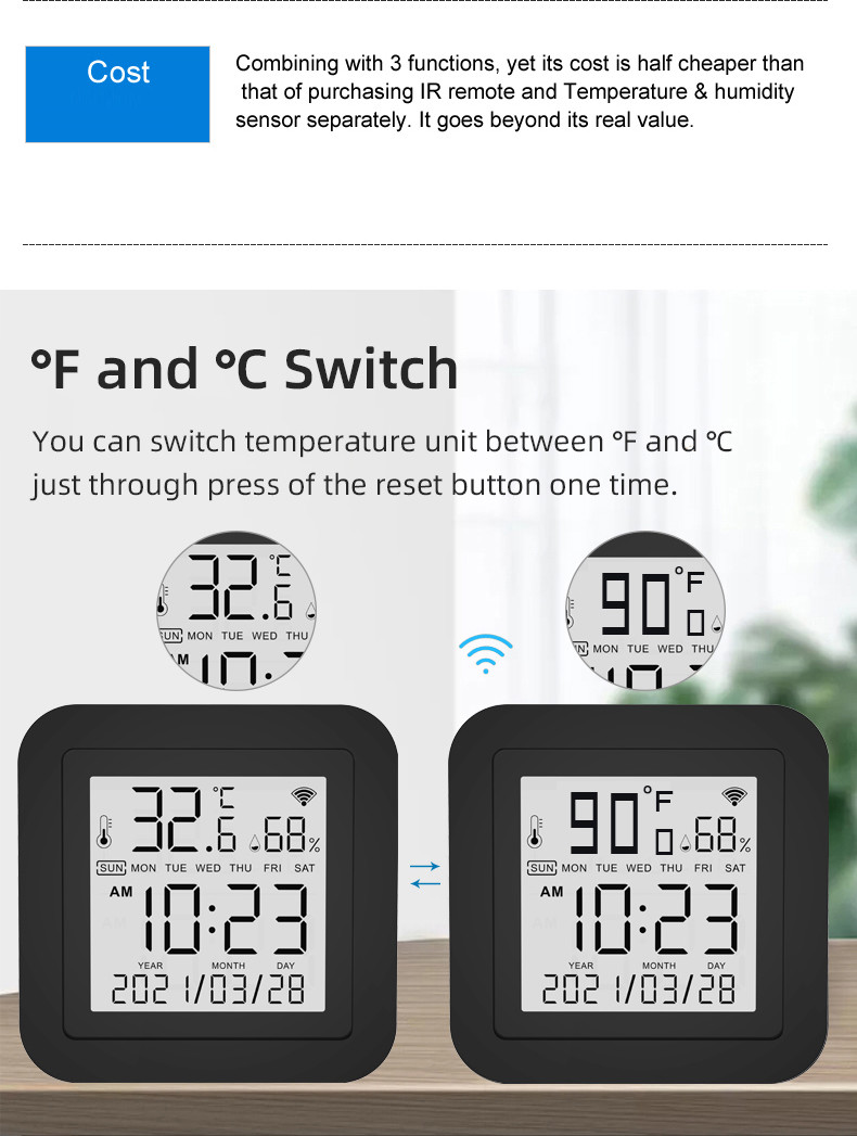 Smart Universal IR Remote Control Hub 38KHz With Temperature Humidity Monitor USB Cable