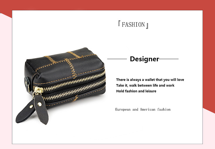 Zipper Hasp Closure Small Women's Genuine Leather Keychain Pouch with Creative Purse