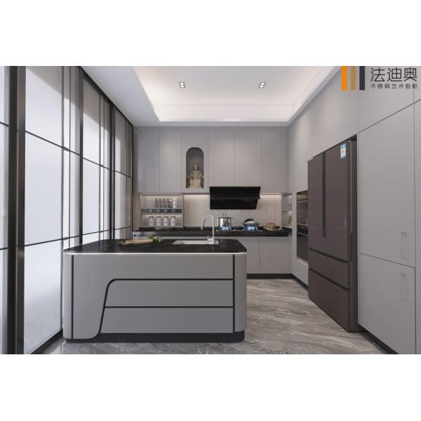 Fadior Muted Gray Stainless Steel Kitchen Cabinet With Galaxy Island - Gray with kitchen cabinet overview