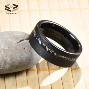 Wedding Tungsten Promise Ring Crushed Meteorite Black Plated Sandblasted 8mm