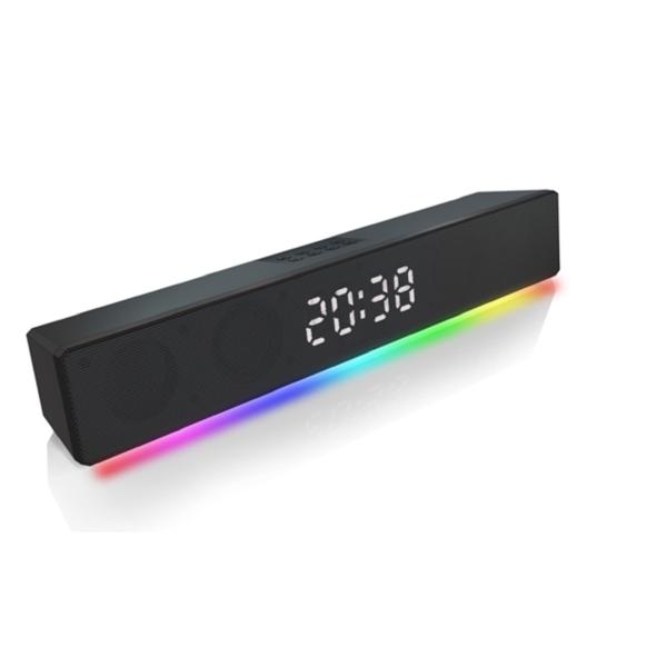 Dual 2-inch Driver Soundbar With 10W RMS Total Output RGB Clock 5 Input Modes BT/FM/USB/TF/AUX ABS + Iron Mesh Construction
