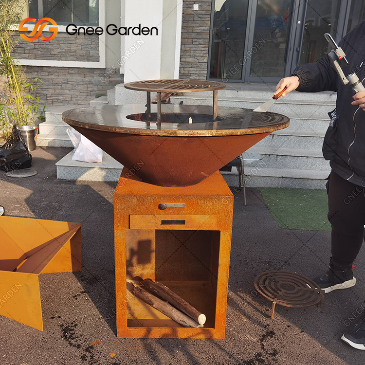 Outdoor Cooking Grill Portable Outdoor Backyard Garden Decorative Charcoal Corten Steel Grill