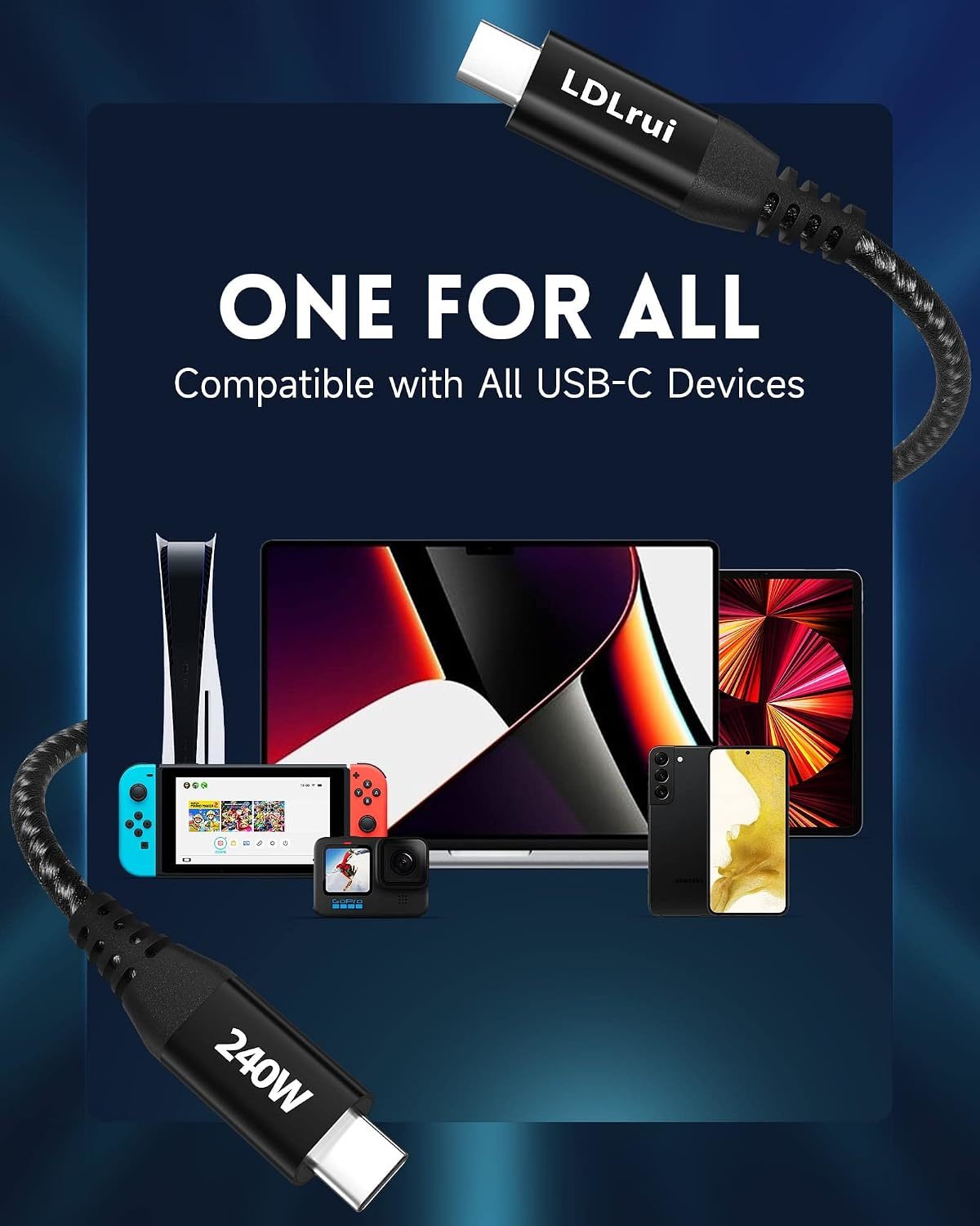 480 Mbps 240W USB C Cable PD 3.1 EPR Quick Charging Cable With E Marker Chip