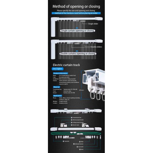 Automatic Remote Control Motorized Curtain Track Aluminium 6063 T5 Material