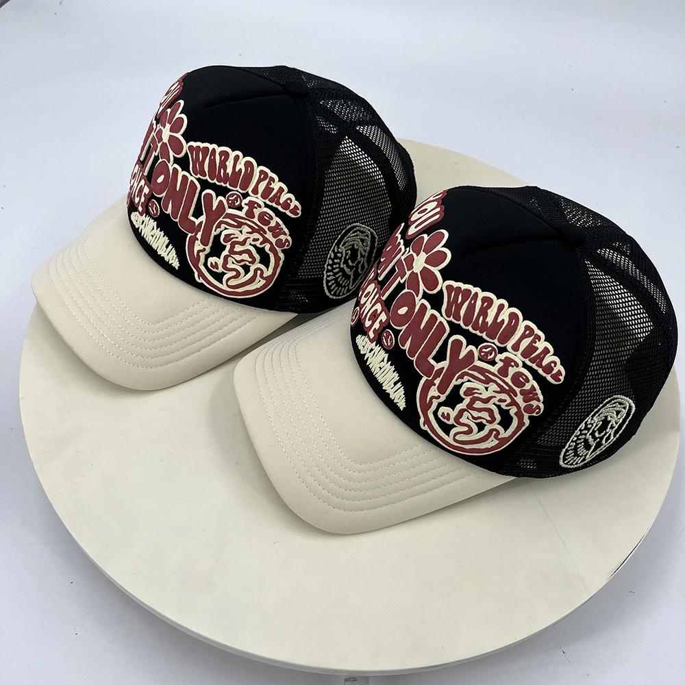 Printed Foam Mesh 5 Panel Trucker Cap Puff Printing Snapback Structured Cap