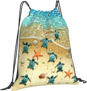 Quality Sea Turtle Drawstring Backpack Waterproof Adjustable Lightweight Gym Drawstring Bag Sports Dance Sackpack for sale
