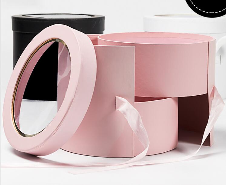 Double Layer Rotating PVC Round Flower Box Eternal Rose Gift Packaging