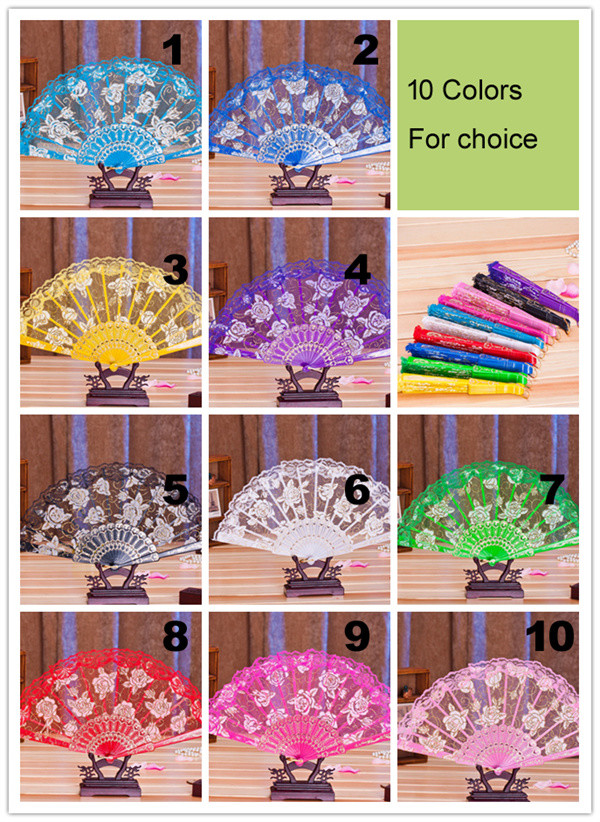 23*42cm Elegant Foldable Hand Fans Rose Pattern Plastic Lace Hand Fan