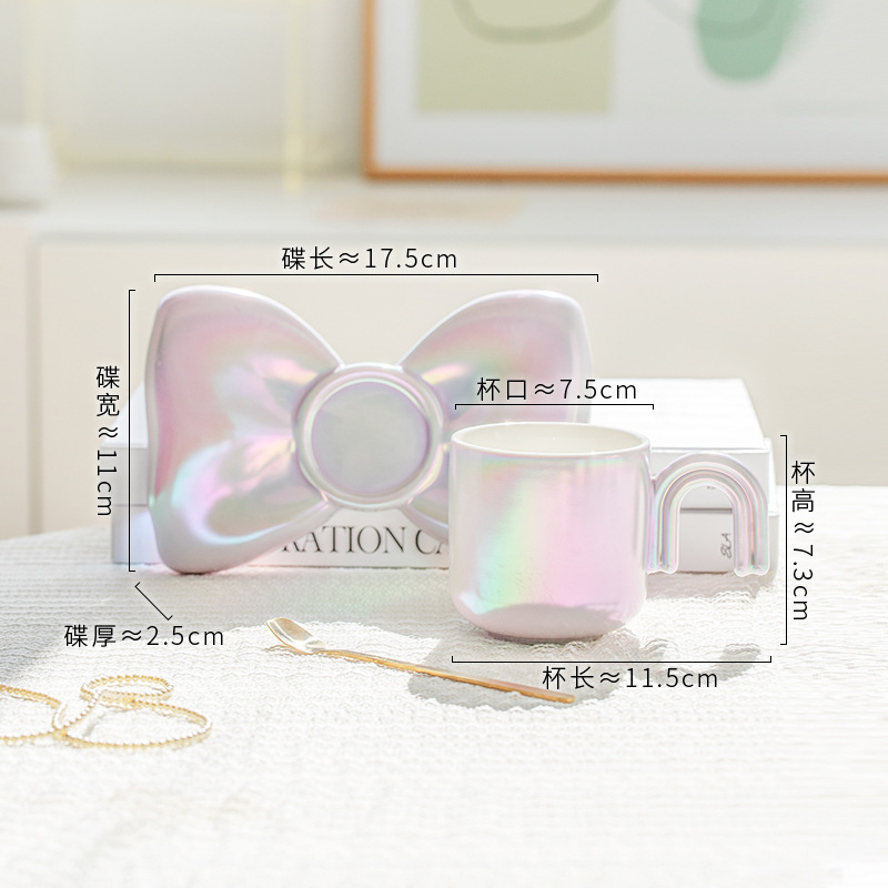 Iridescent Ceramic Mug with Bow-Shaped Charm – Elevate Your Daily Rituals with Delicate Elegance