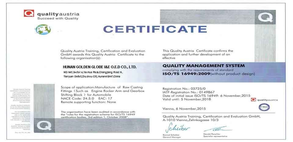 HUNAN GOLDEN GLOBE I AND E OED CO.,LTD. Certifications