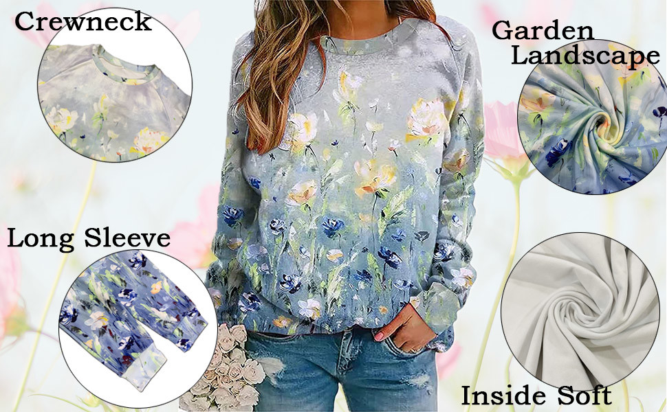 Women'S Floral Sublimation Print Sweater Loose Vintage FLower Graphic Pullover Tops