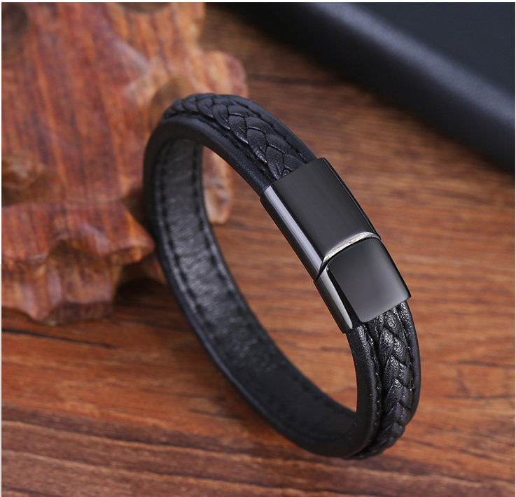 Stainless Steel Weave Leather Bracelet Unique Designs and More Layers for European Buyers