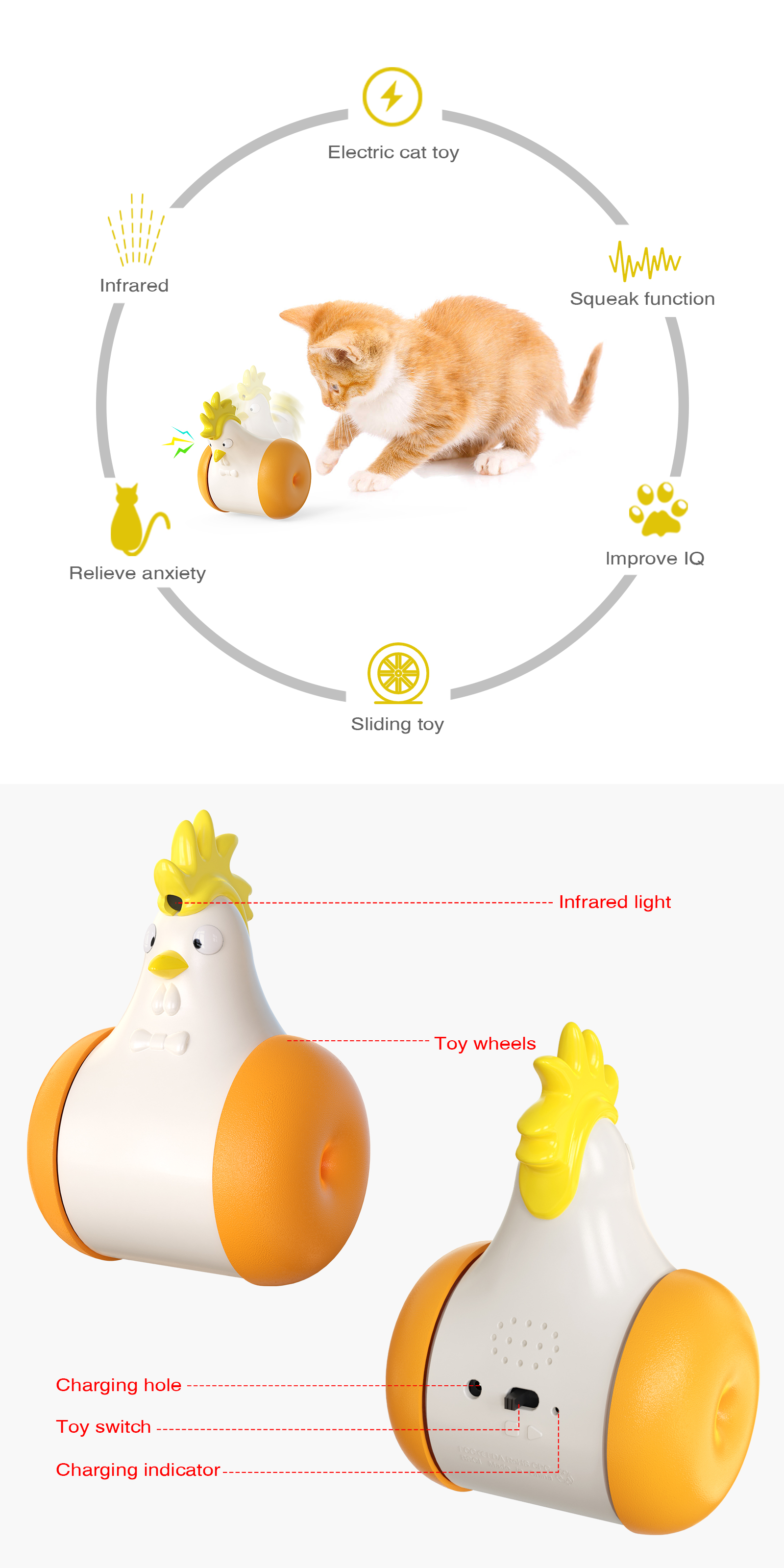 Cute Chick Shape Voice Control Tumbler Laser Pet Cat Interactive Toy