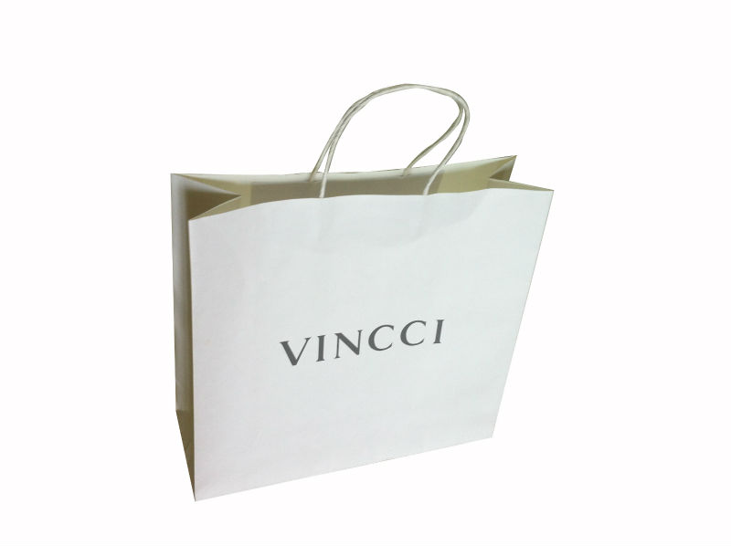 Customizable Twisted Handle Paper Bags Recycled White Kraft Paper Shopping Bag