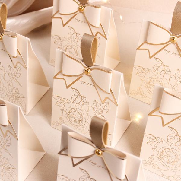 New Rose Pattern White Folding Candy Box Retro Elegant Portable Bow Party Gift Box