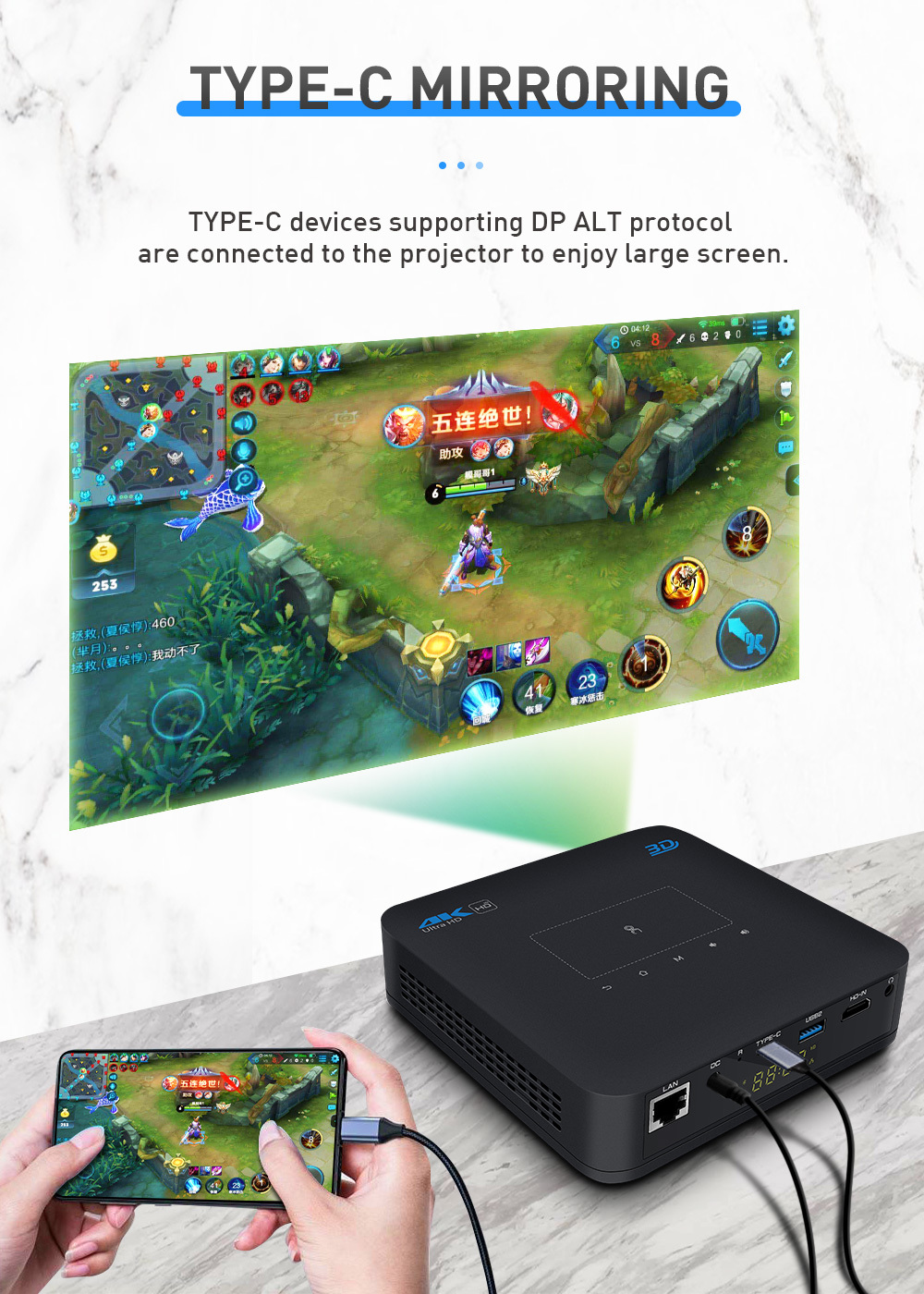 Flyin P15 1080P Full HD DLP Projector Portable WIFI Android 9 IOS Home Theater 4K Auto 3D Stereo Built-in 4-hour Battery Manual focus