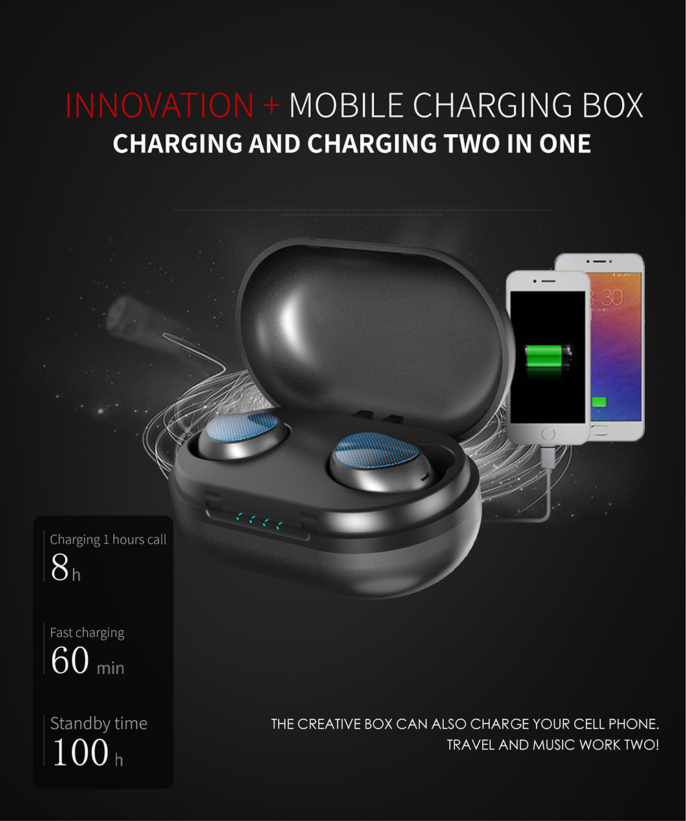 T10 Tws Waterproof Bluetooth Earphone Touch Control Wireless Stereo Earbuds (with 1200mAh Wireless Charging Bin)