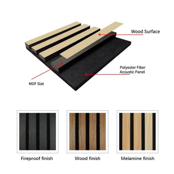Wood Slat Acoustic Panel Fire Rated MDF Core Sound Absorbing Wall Cladding
