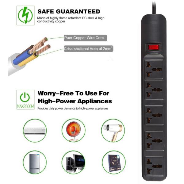 5 outlet Universal Type Extension Socket With On/Off Switch, USB