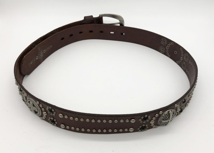 Men Genuine Leather Studded Belt 3.2cm Width With Light Brown Color