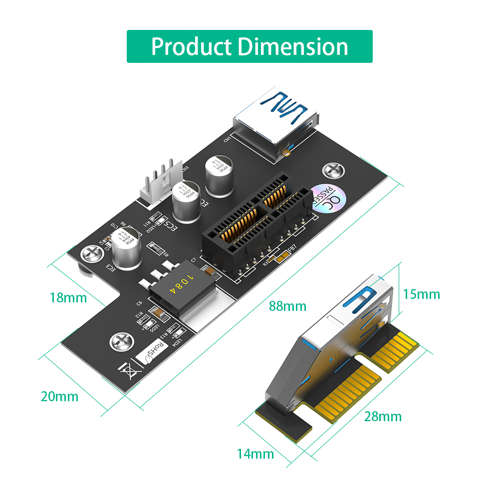 PCI-E 1X to 16X Riser Card Extender 22cm with Magnetic Foot Pads