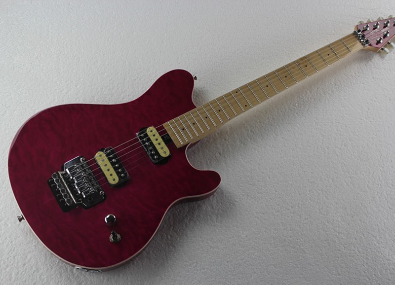 Dark-red Body Electric Guitar with Quilted Maple Veneer and Double Rock,Offer Customized