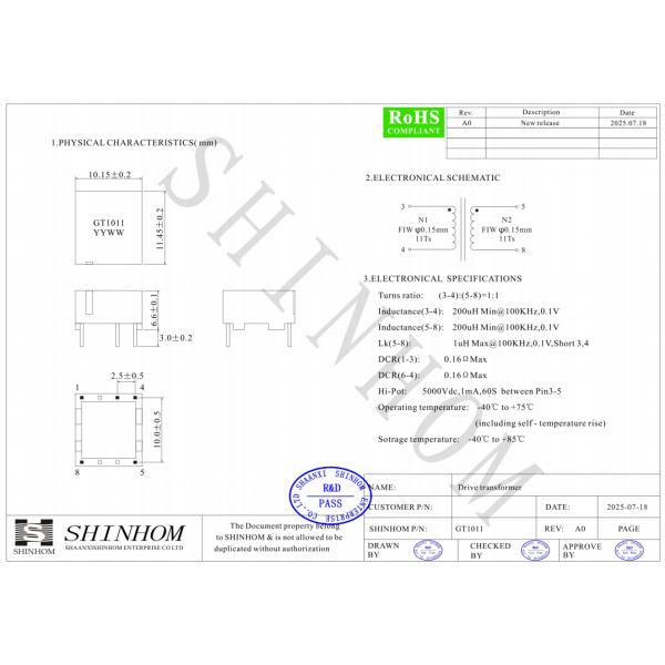 Gate Drive High FrequencyTransformer GT1011