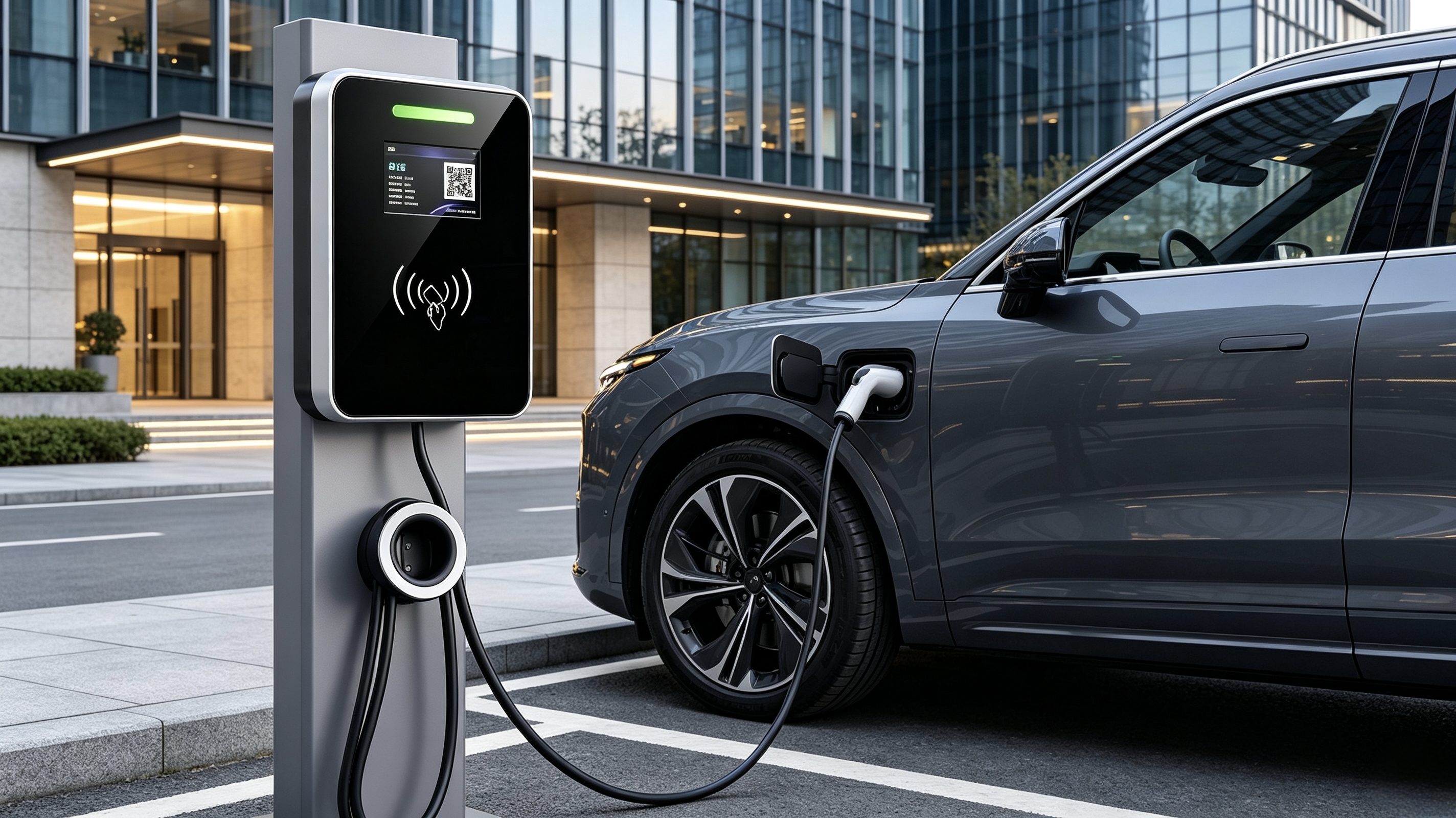 5.64 Inch LCD Display Square Glass Wall Mounted AC Charging Station Column Type Structure Type1 9.6kw 40A 85V to 265V IP54 UL94 V0 EV Charger