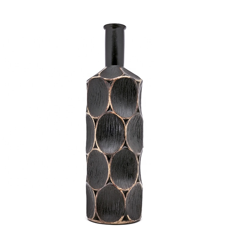 High quality creative bottle shape black luxury Polyresin vase for party table decor