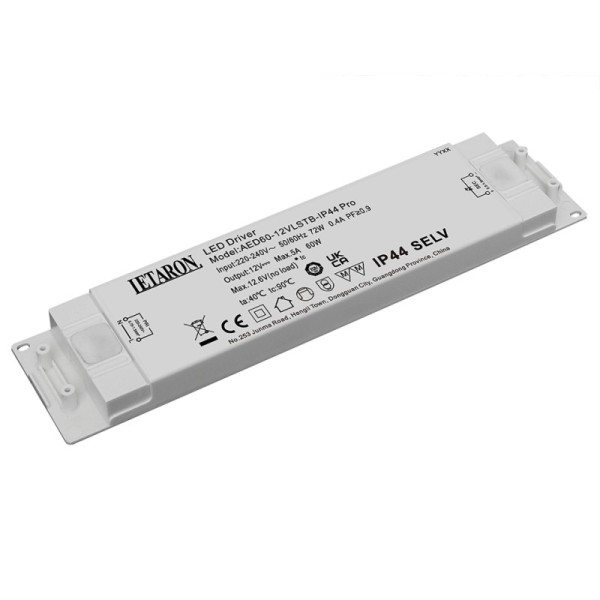 Bespoke LED Driver Provider LED Mirror Cabinet Power Supply Class II 60W IP44 Flicker-free Letaron LED Driver for Mirror LED Strip Light