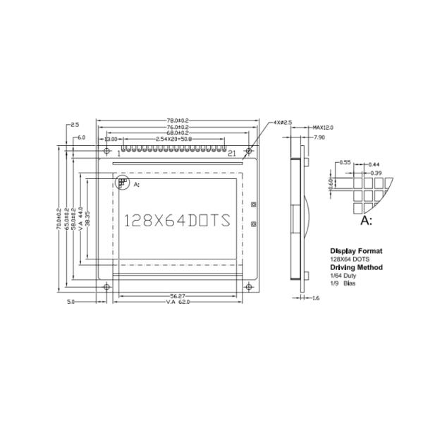 128X64dots STN Yellowgreen Graphic LCD Display Monochrome COB LCD Module
