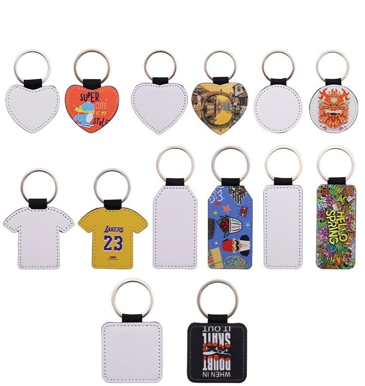 Custom Printing PU Leather Sublimation Keychain Blanks Heat Transfer Key Rings