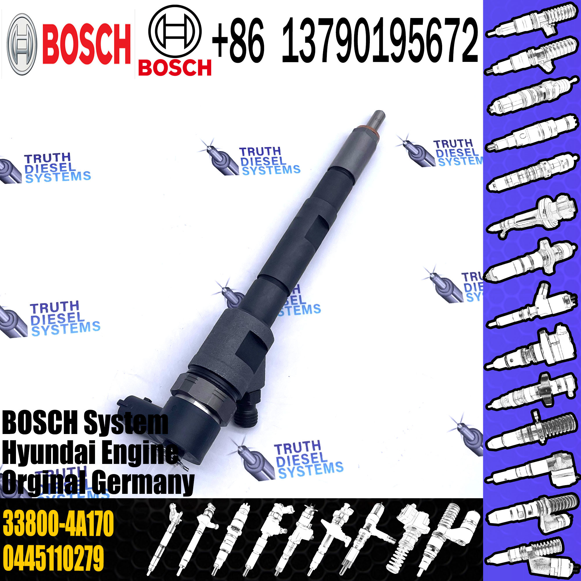 Common rail diesel fuel injector 0445110186 0445110279 for 33800-4A000 33800-4A150 33800-4A160 33800-4A170