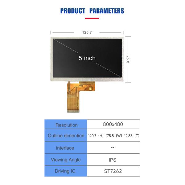 5 Inch TFT LCD Module 800x480 Resolution IC ST7262 With RGB Interface