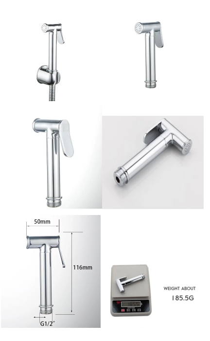 Sustainable Light Grey Hand-held Bidet Toilet Sprayer With Wall-mounted Hook Holder