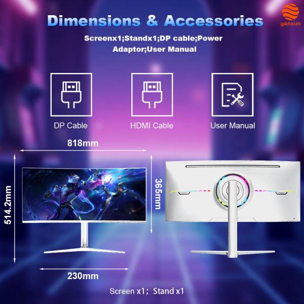 144Hz 165Hz 180Hz 34 Inch Curved Gaming Monitor 1440p RGB LED Computer Monitor Ultrawide