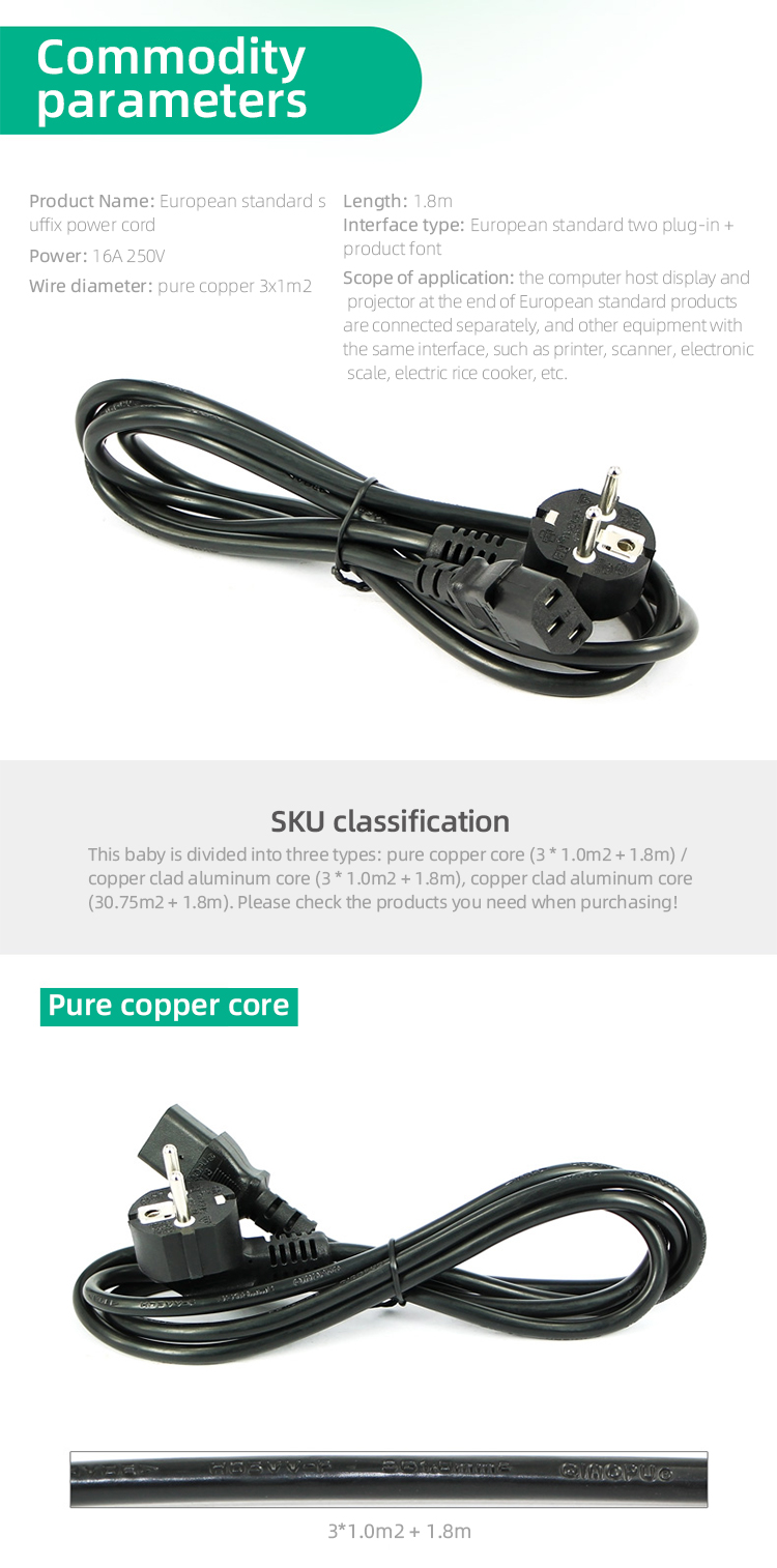 3 Pin Computer Desktop Accessories 1.5M 110V-250V EU Power Cord For PSU