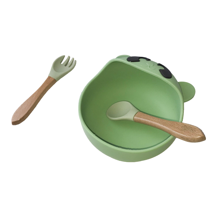 ODM Silicone Baby Tray Bear Shape Feeding Suction Bowl And Spoon Microwave Safe