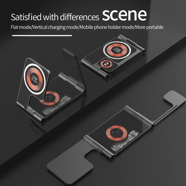 4 In 1 Aluminum Body Foldable Magnetic Wireless Charger Stand 15W Fast Charging