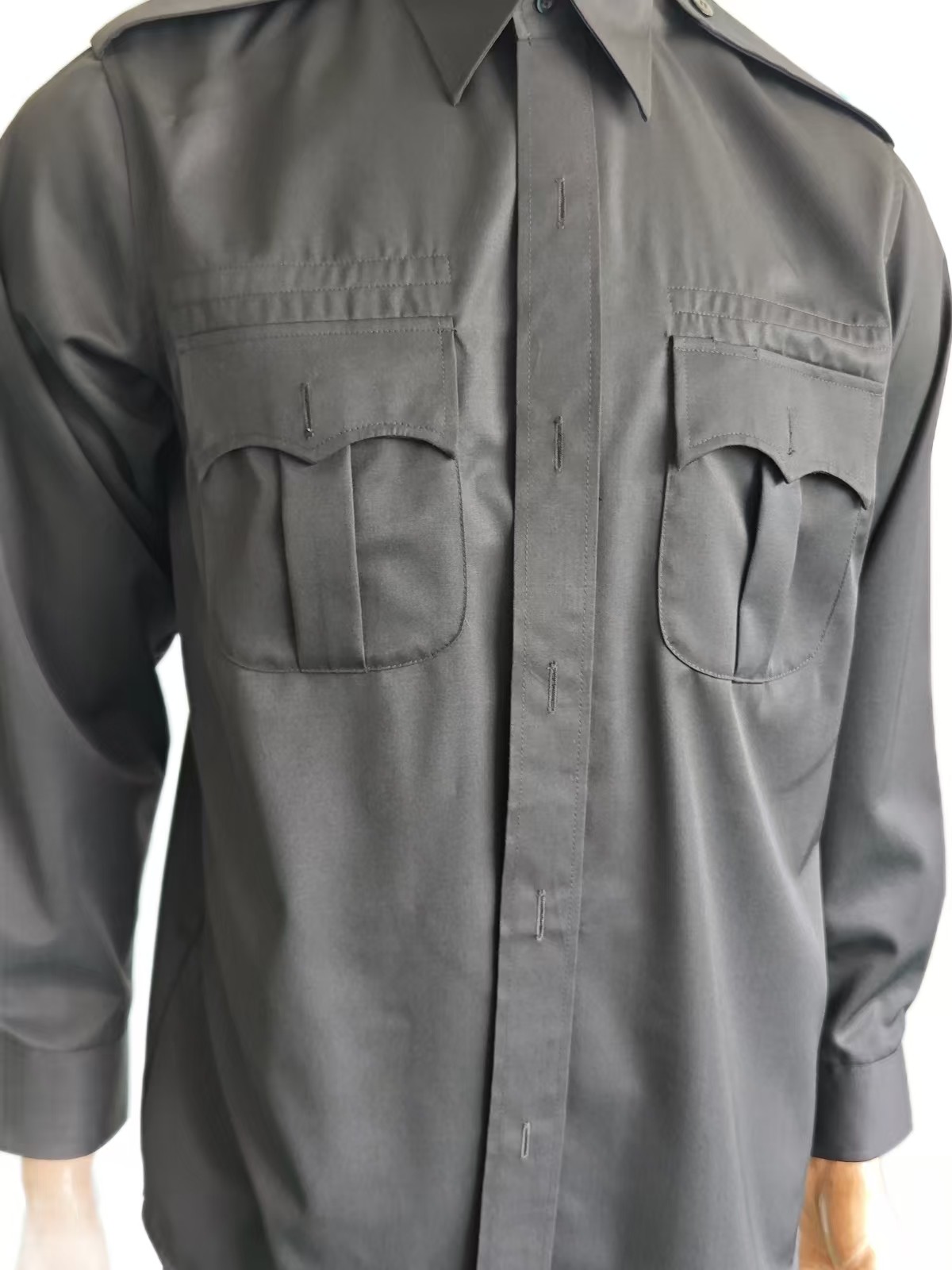 Black Security Military Uniform Set Long Sleeve And Straight Leg Trousers 45 Wool 55 Polyester